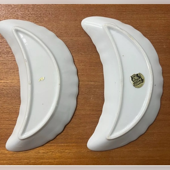 Vintage Bone Dish Crescent Moon Set 2 Chadwick Japan MCM Floral Gold Rim Witchy - Picture 7 of 13
